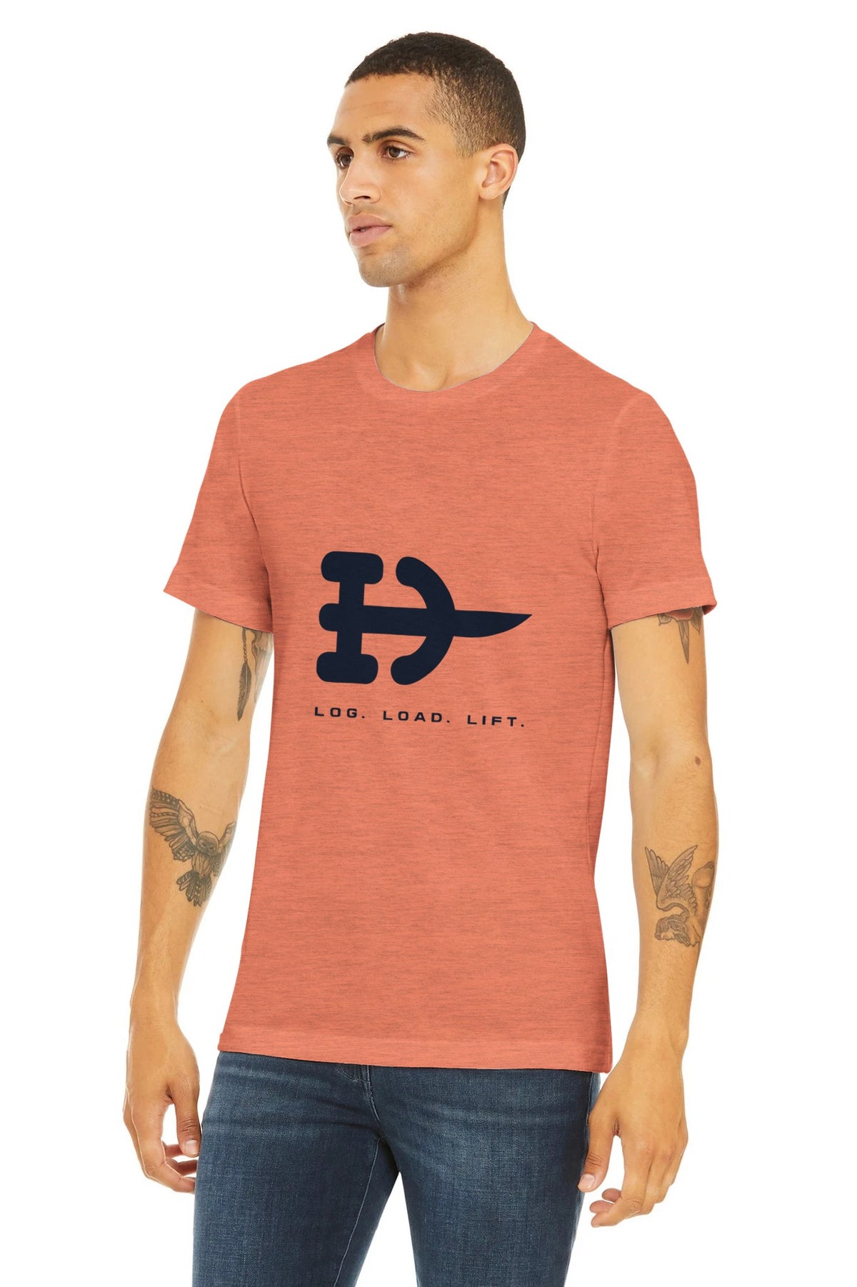 Log. Load. Lift. Tee | Dumbbells & Hotels - Log. Load. Lift. design, tee product photo