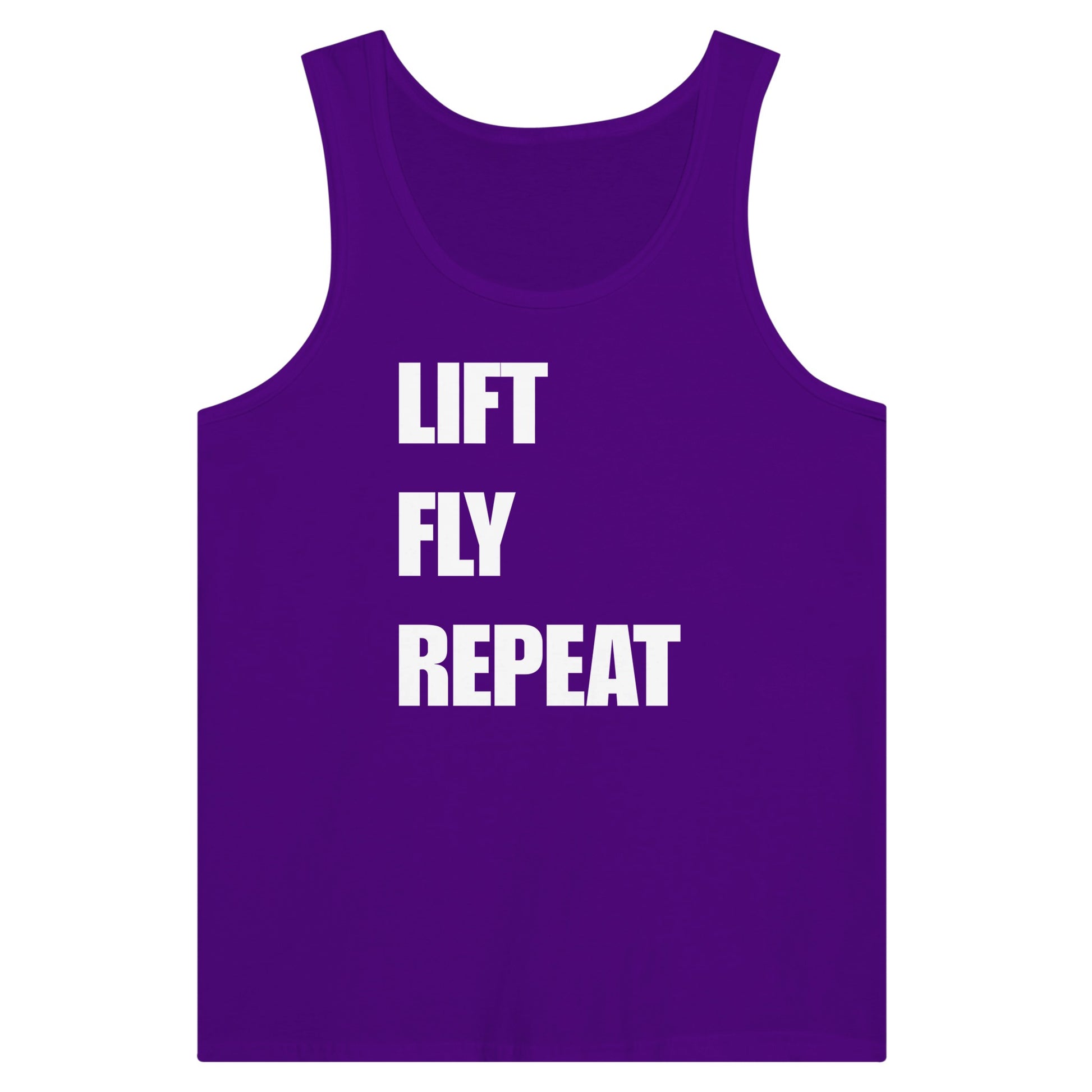 Dumbbells & Hotels unisex tank top with the Lift Fly Repeat graphic - product shot 9 of 18