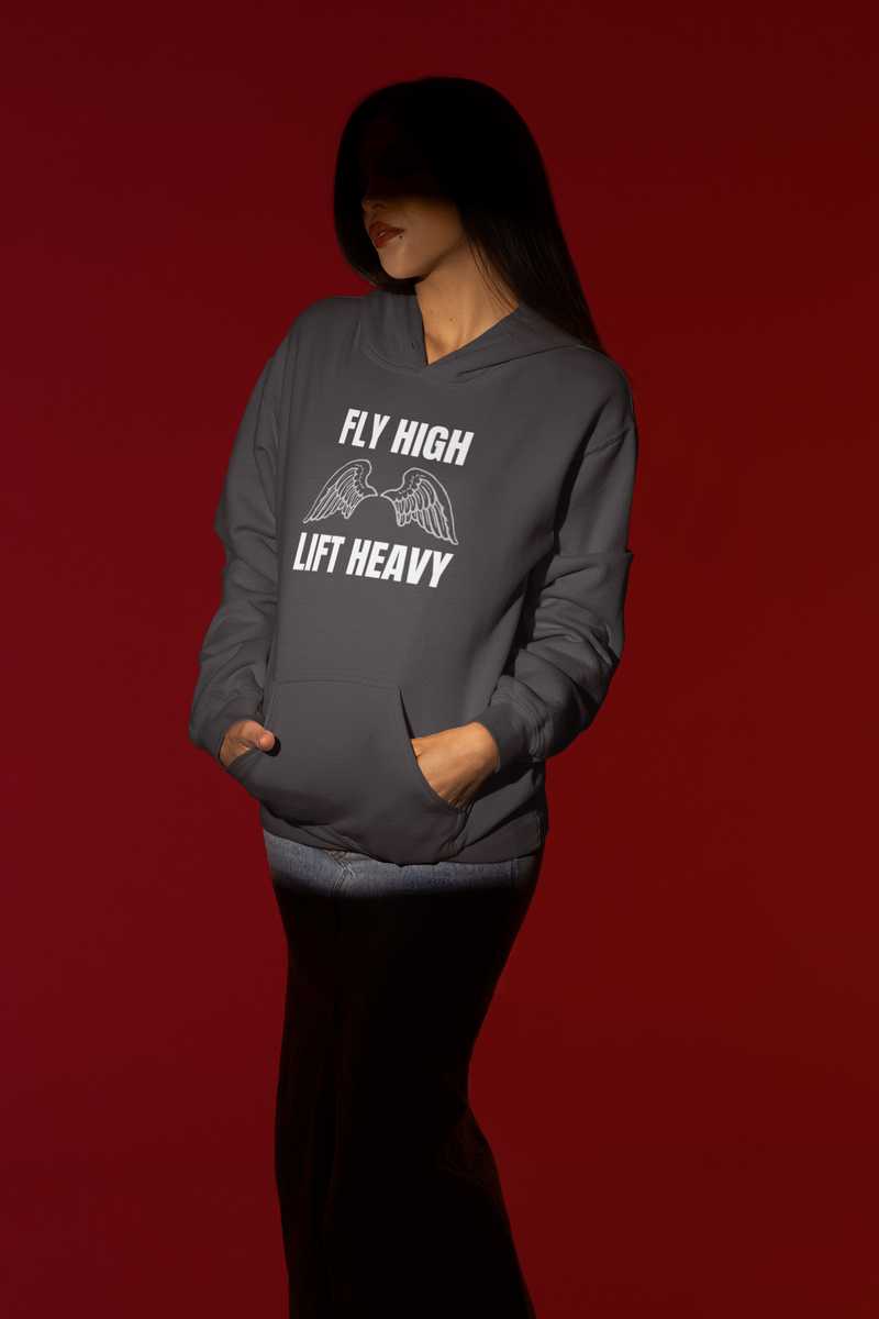 Charcoal Heather Fly High Lift Heavy hoodie — veteran-founded travel workout apparel