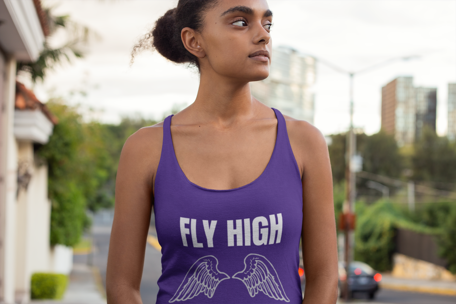 Layover Racerback Tank Fly High Edition Purple Rush | Street Style Travel Activewear for Women | Dumbbells & Hotels