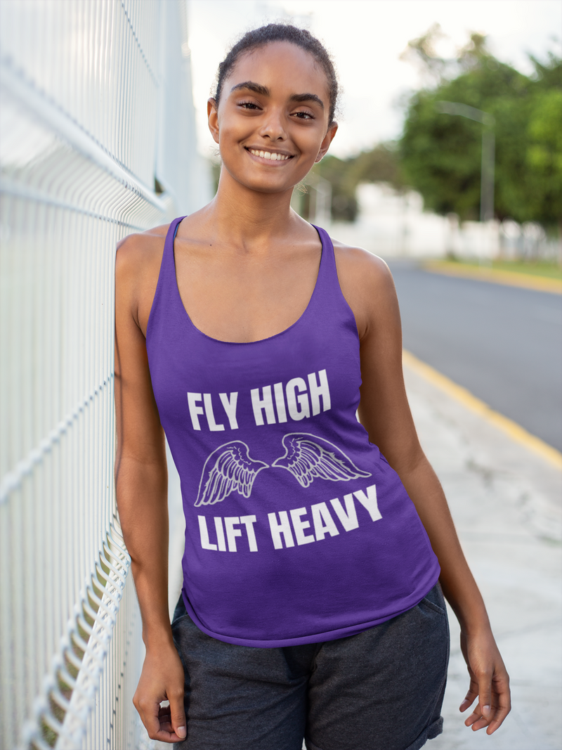 The Layover Racerback Tank Fly High Edition in Purple Rush | Women's Travel Fitness Tank Top | Dumbbells & Hotels