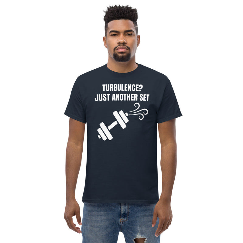 Dumbbells and Hotels Turbulence? Just Another Set Navy travel gym t-shirt model lifestyle hotel gym apparel pilot designed veteran founded