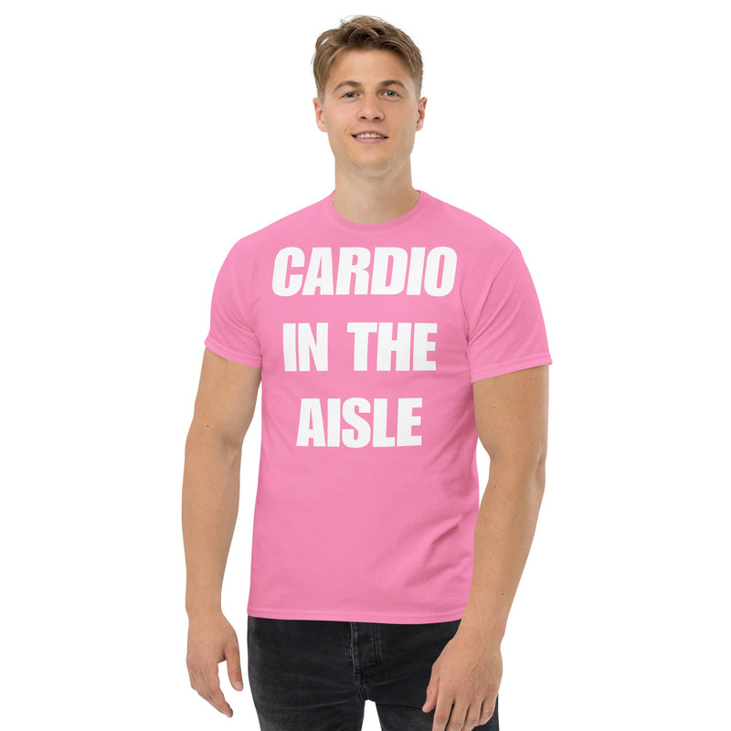 Cardio in the Aisle travel workout tee — flight-tested travel fitness apparel for the road warrior | Dumbbells & Hotels