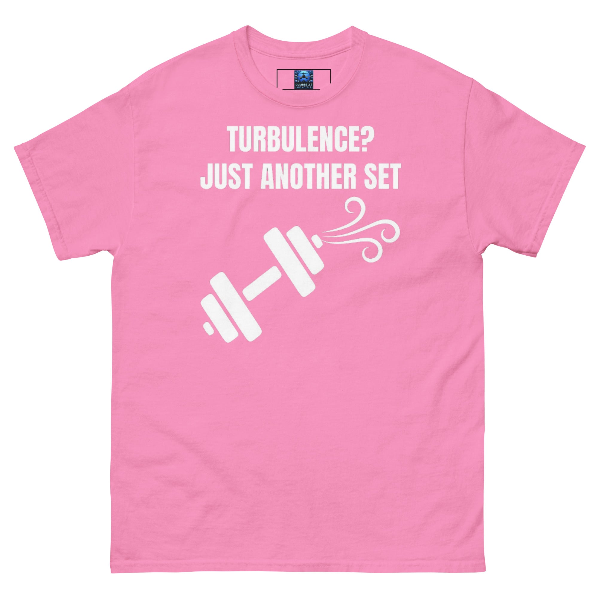 Dumbbells and Hotels Turbulence? Just Another Set Azalea travel gym t-shirt front view veteran founded pilot designed hotel gym apparel