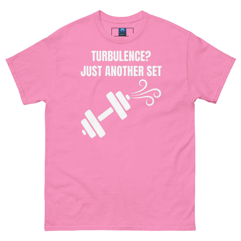 Dumbbells and Hotels Turbulence? Just Another Set Azalea travel gym t-shirt front view veteran founded pilot designed hotel gym apparel