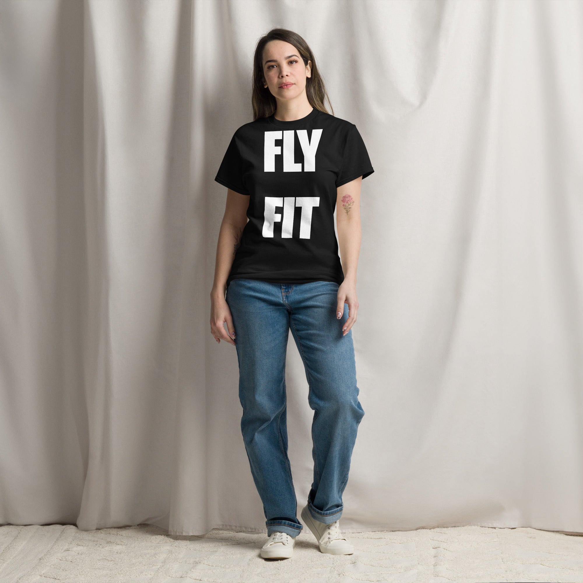 Fly Fit Travel T-Shirt in Black | Dumbbells & Hotels
