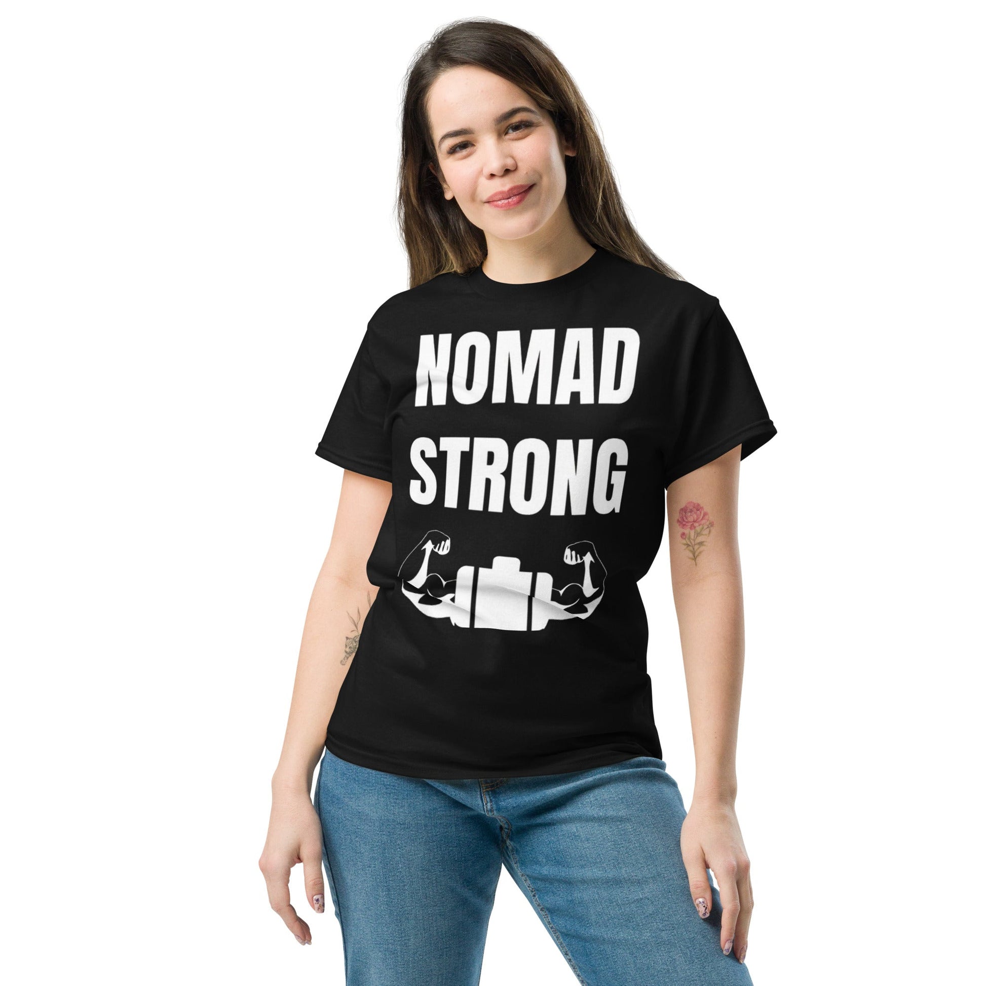 Nomad Strong unisex triblend tee — road warrior travel fitness apparel