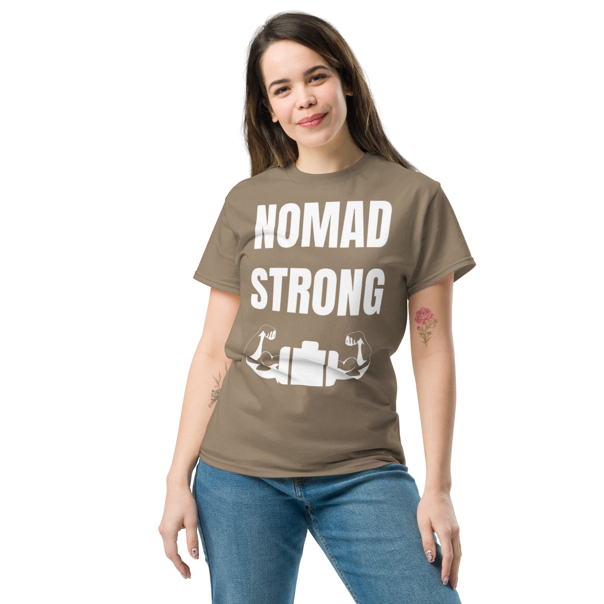 Nomad Strong unisex triblend tee — road warrior travel fitness apparel