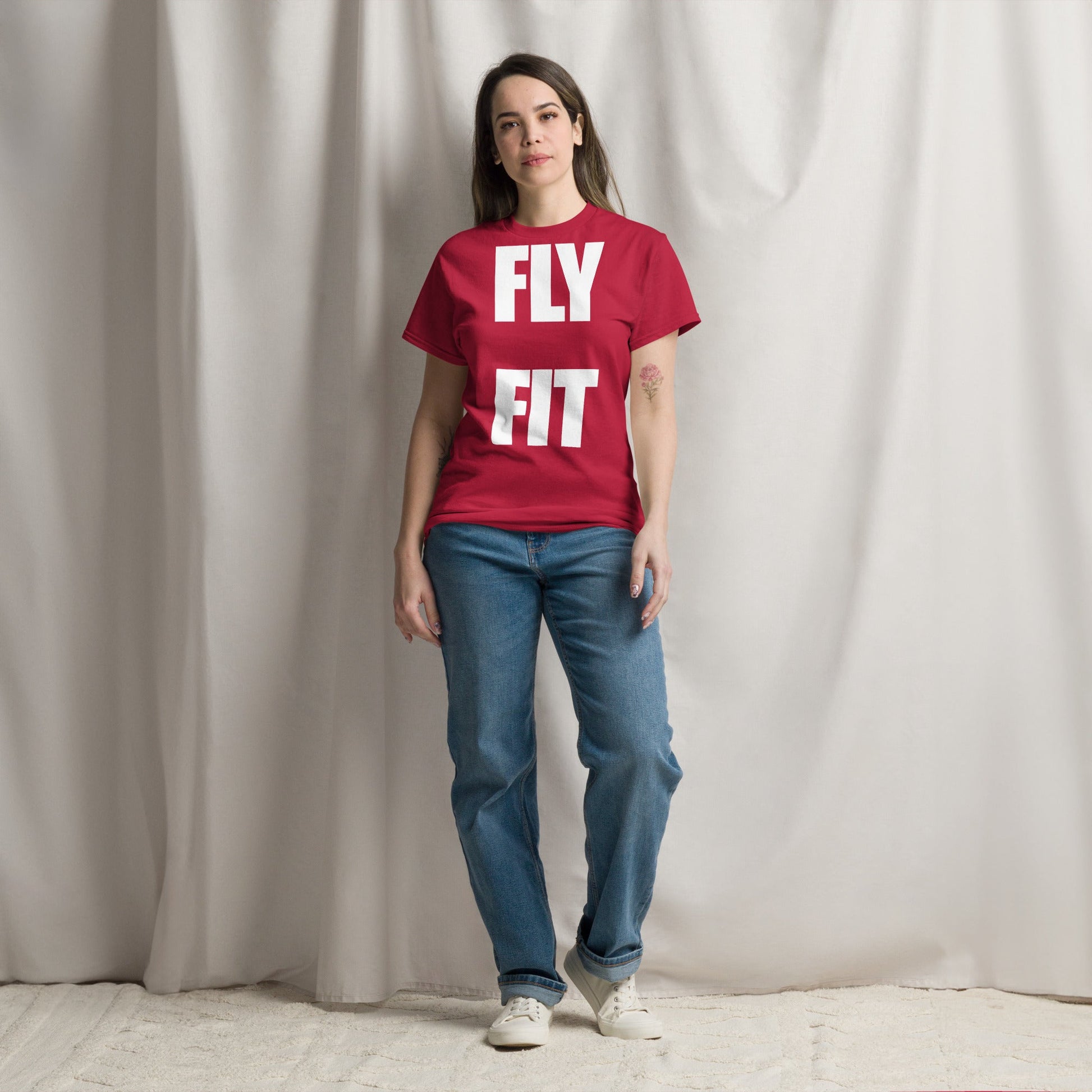 Fly Fit Travel T-Shirt in Cardinal | Dumbbells & Hotels