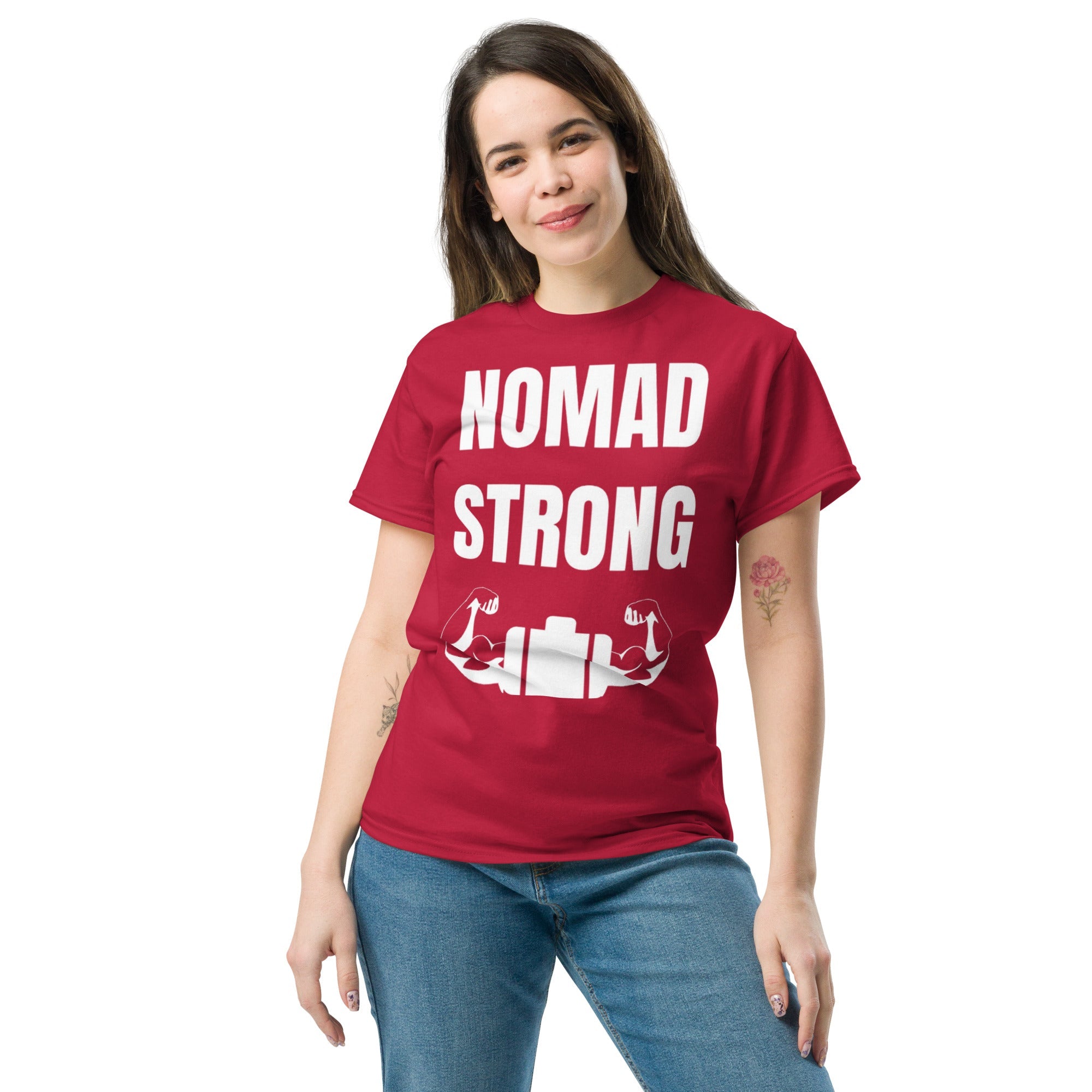 Nomad Strong unisex triblend tee — road warrior travel fitness apparel