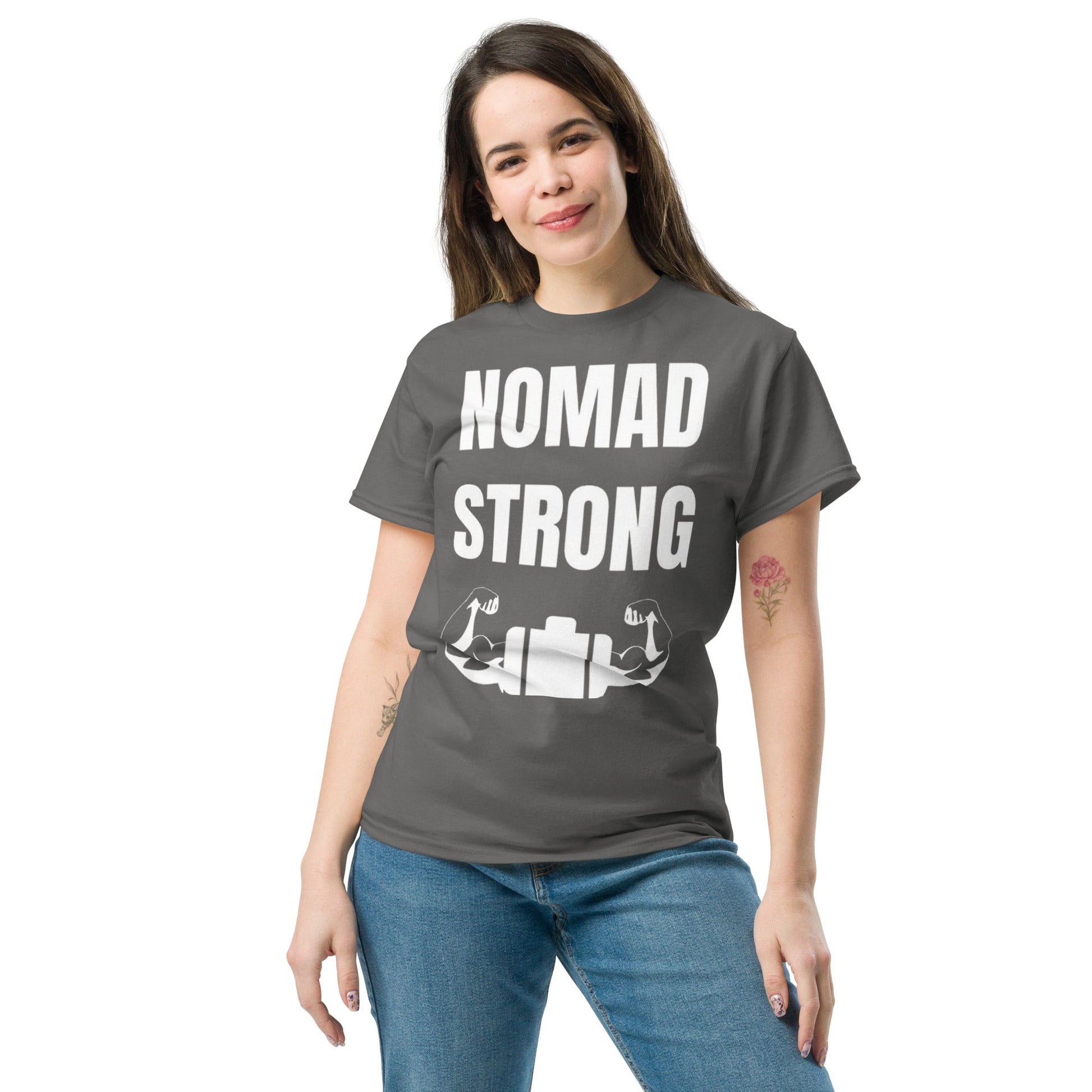 Nomad Strong unisex triblend tee — road warrior travel fitness apparel
