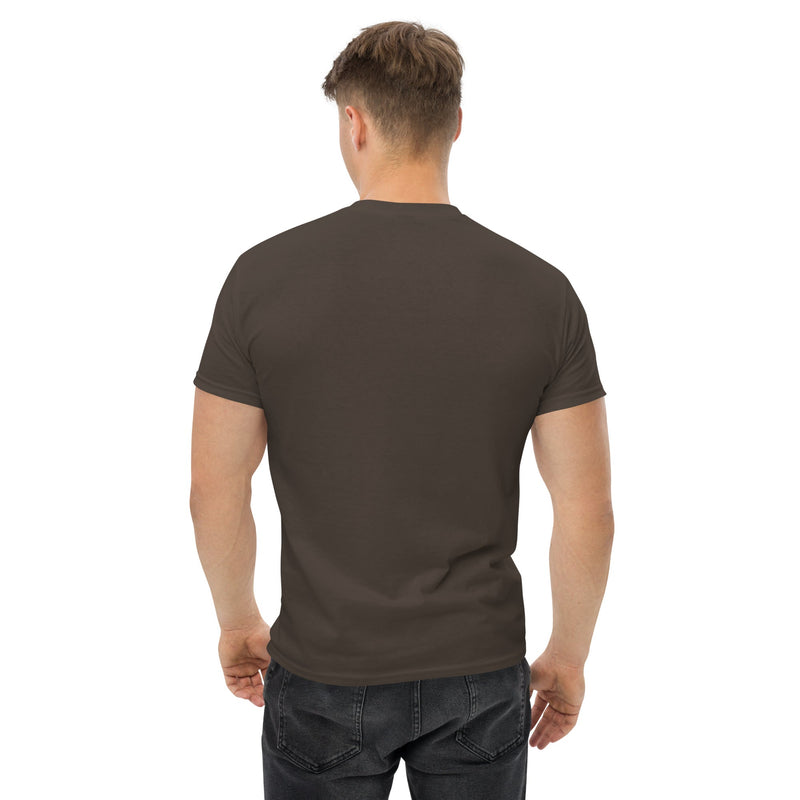 Cardio in the Aisle | travel workout tee in Dark Chocolate (back view) — layover-ready travel fitness apparel by Dumbbells & Hotels