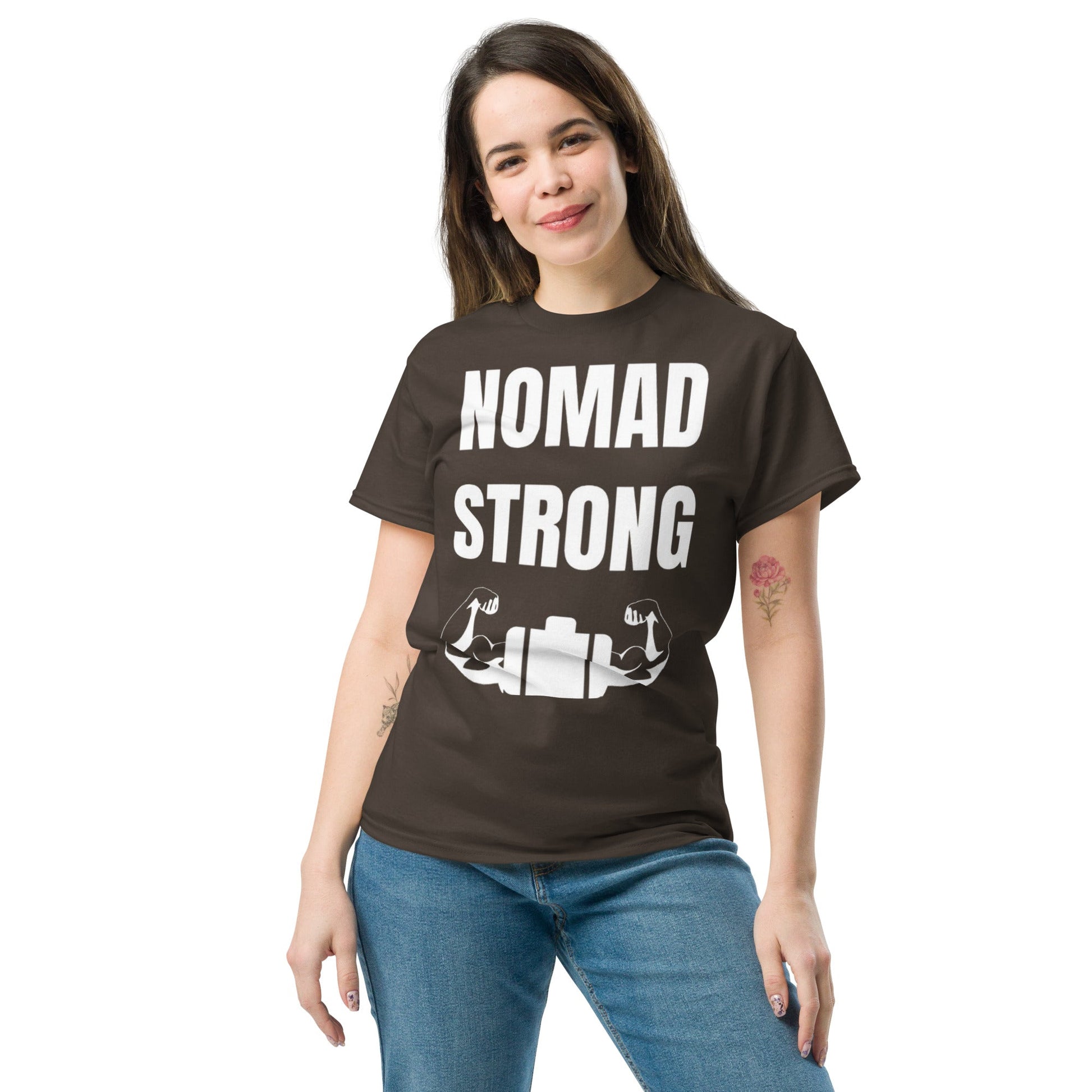 Nomad Strong unisex triblend tee — road warrior travel fitness apparel