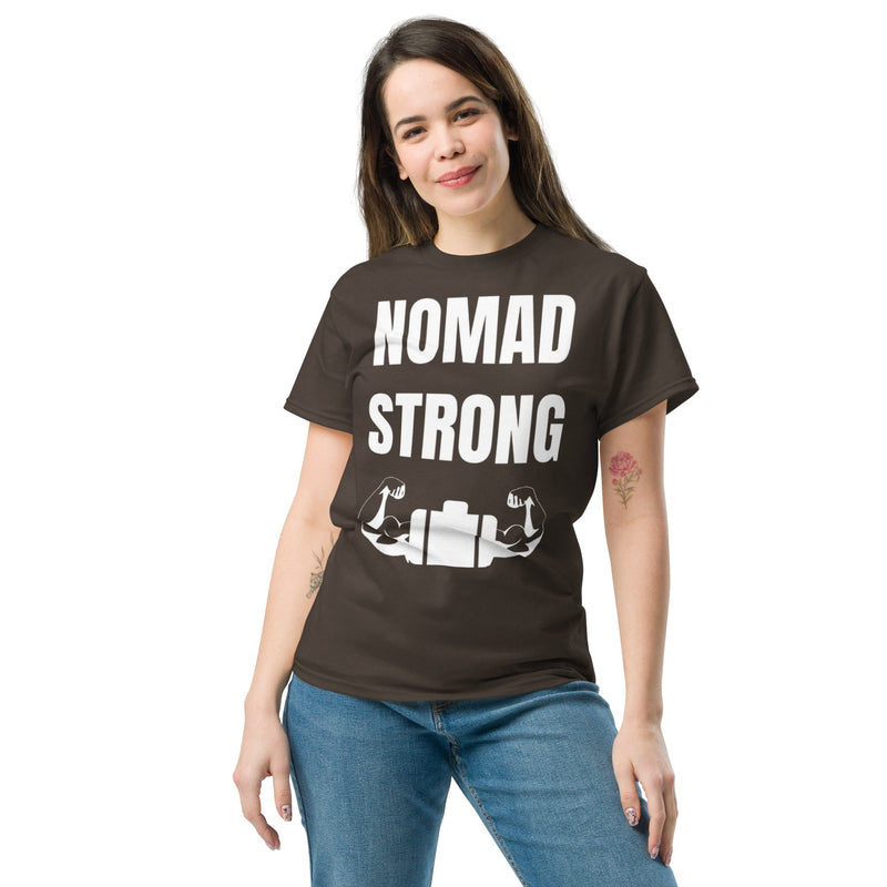 Nomad Strong unisex triblend tee — road warrior travel fitness apparel
