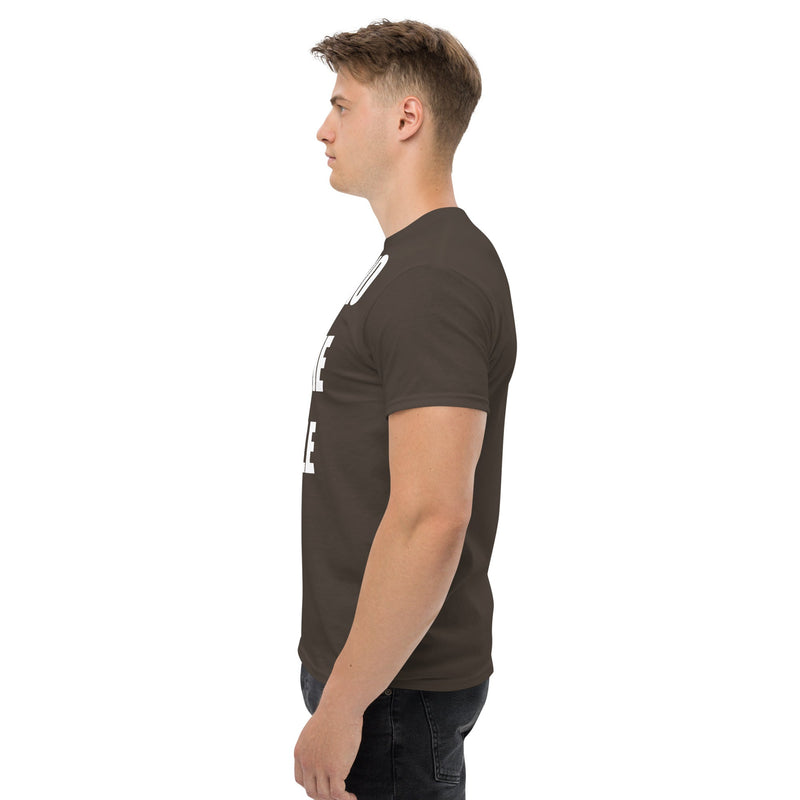 Cardio in the Aisle | travel workout tee in Dark Chocolate (left side) — layover-ready travel fitness apparel by Dumbbells & Hotels