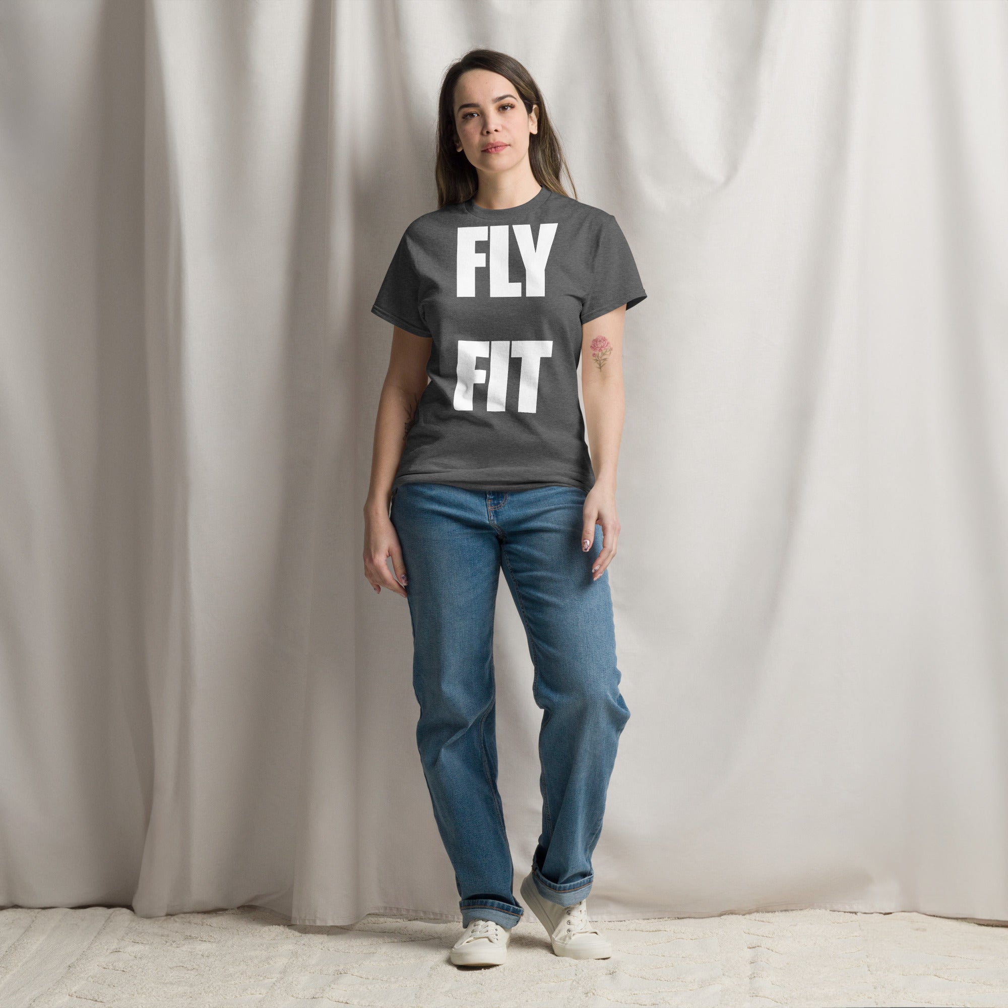 Fly Fit Travel T-Shirt in Dark Heather | Dumbbells & Hotels
