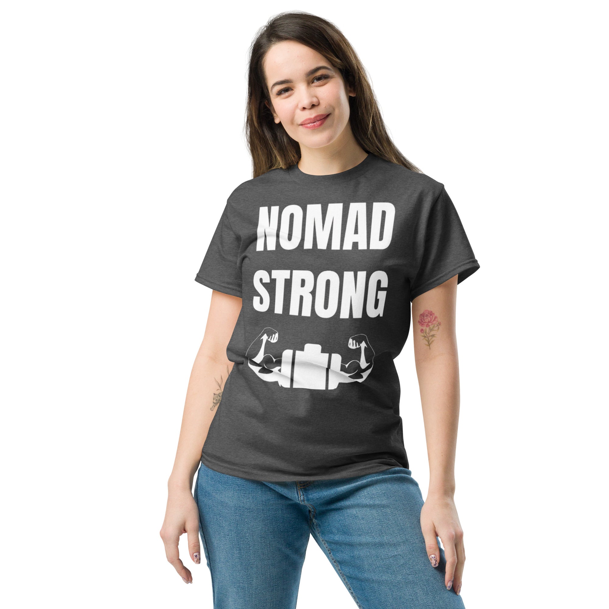 Nomad Strong unisex triblend tee — road warrior travel fitness apparel