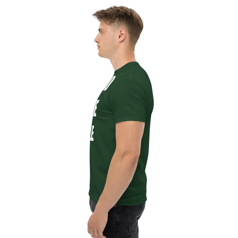 Cardio in the Aisle | travel workout tee in Forest Green (left side) — layover-ready travel fitness apparel by Dumbbells & Hotels