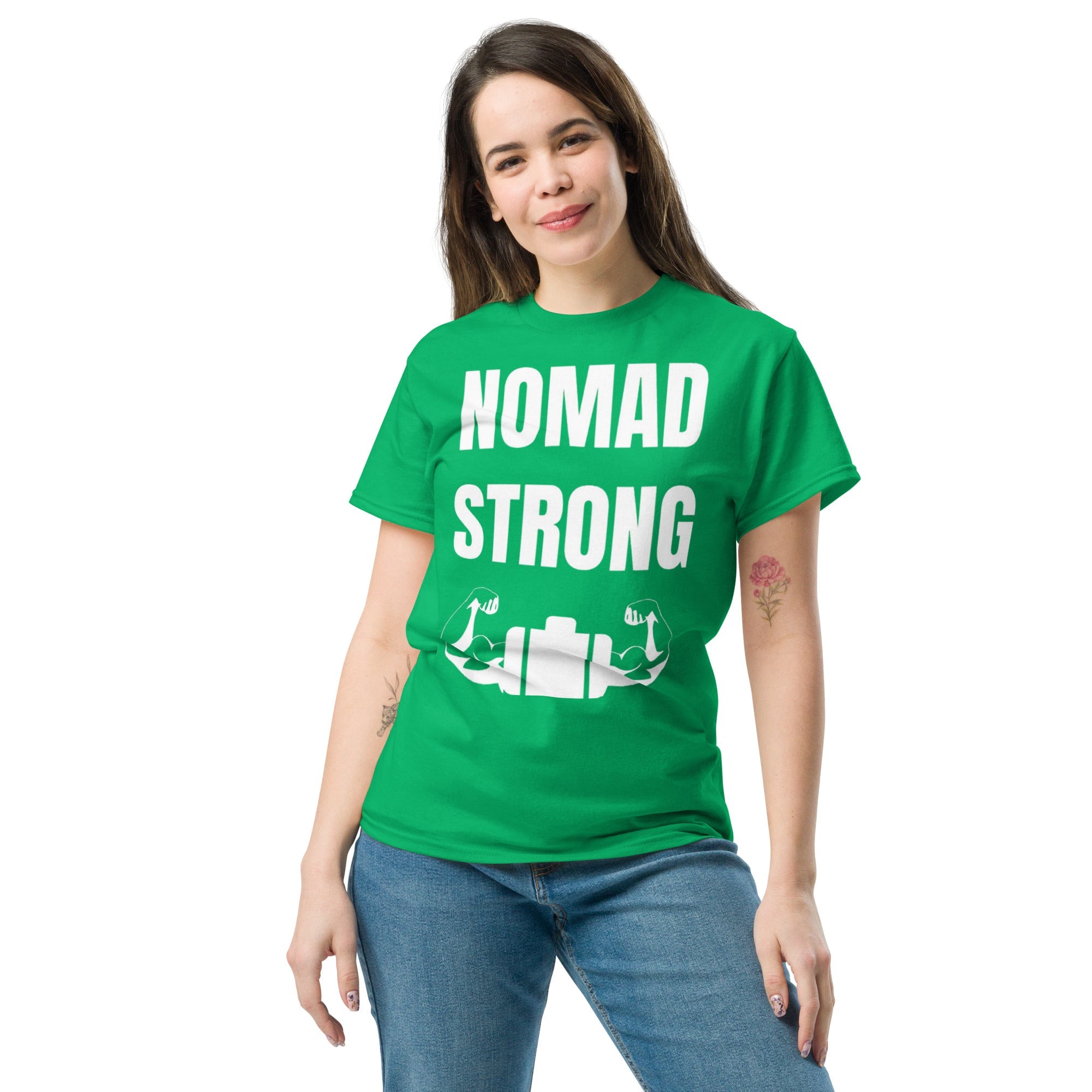 Nomad Strong unisex triblend tee — road warrior travel fitness apparel