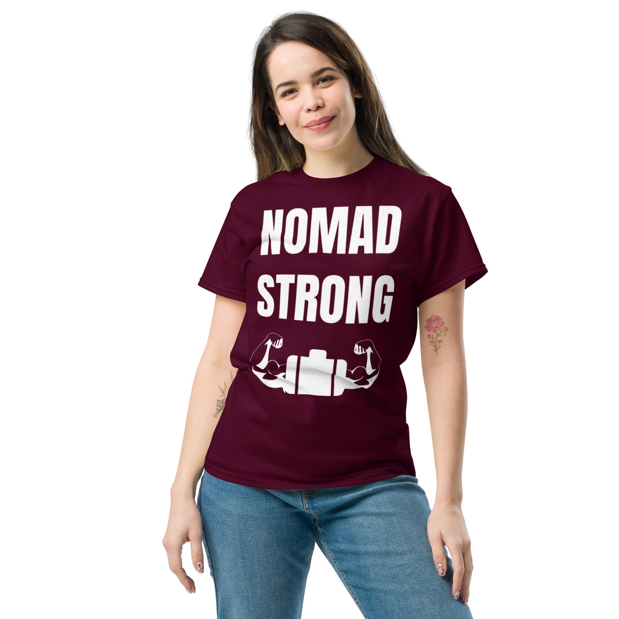 Nomad Strong unisex triblend tee — road warrior travel fitness apparel