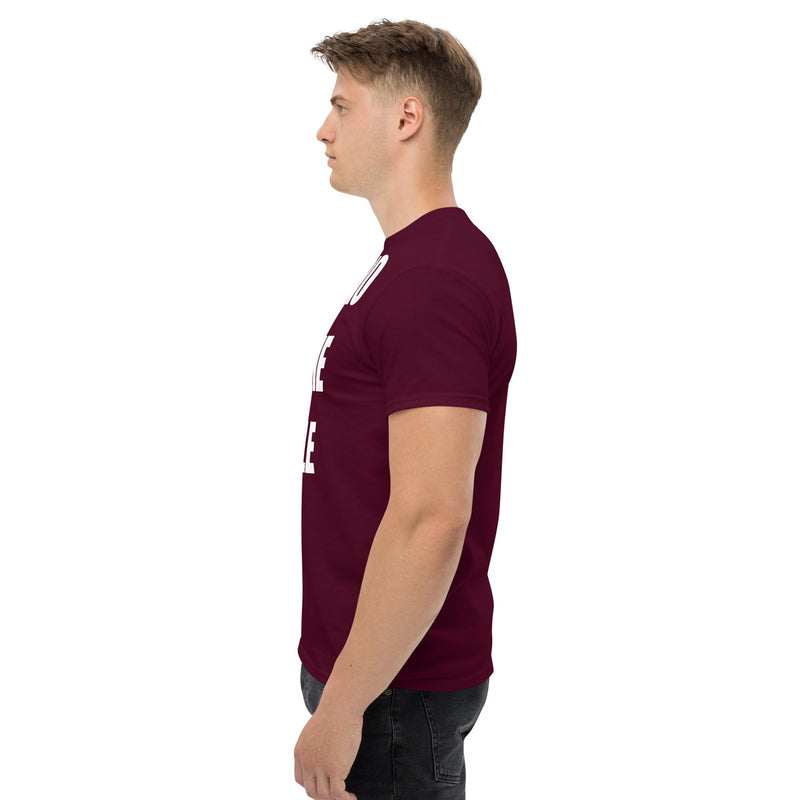 Cardio in the Aisle | travel workout tee in Maroon (left side) — layover-ready travel fitness apparel by Dumbbells & Hotels