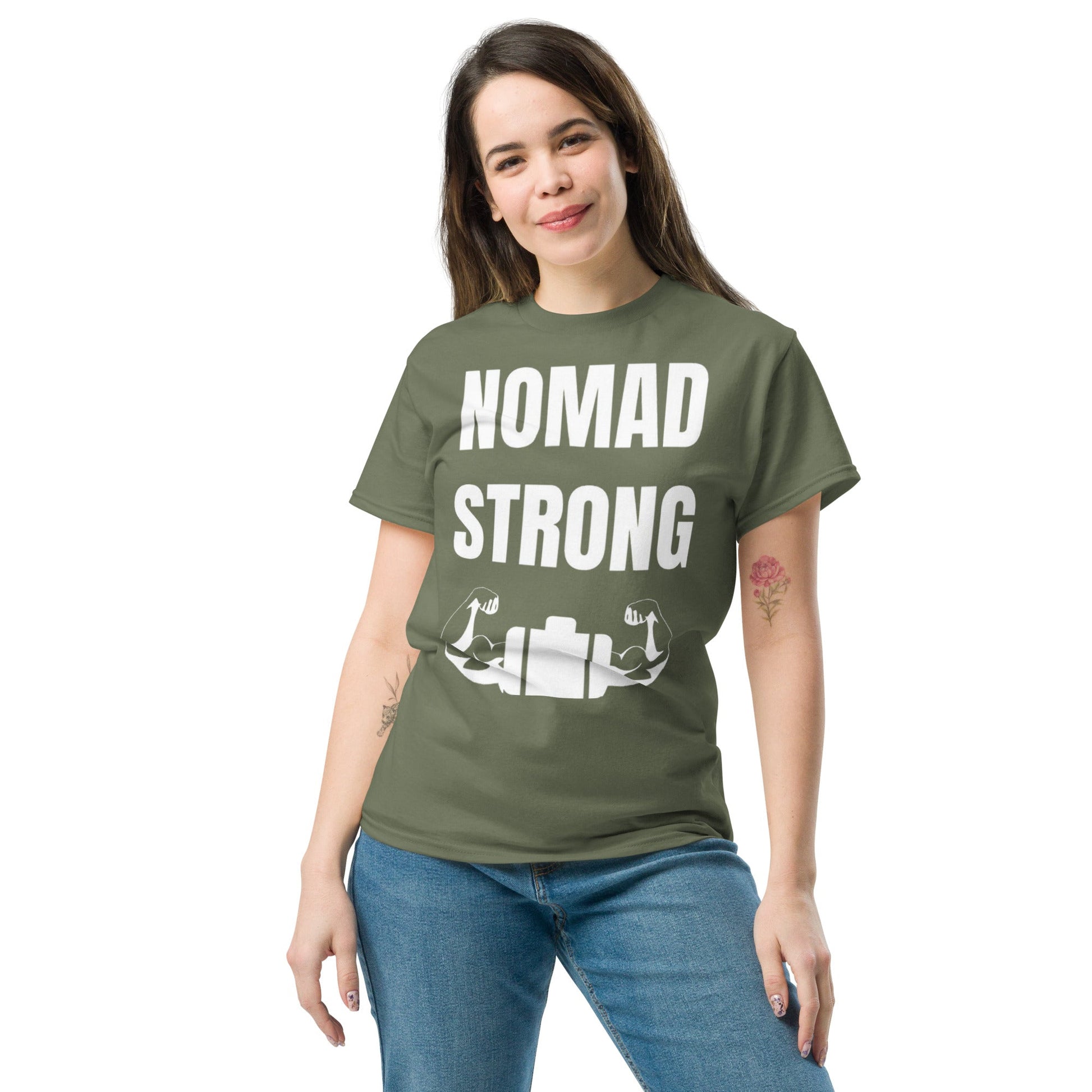 Nomad Strong unisex triblend tee — road warrior travel fitness apparel