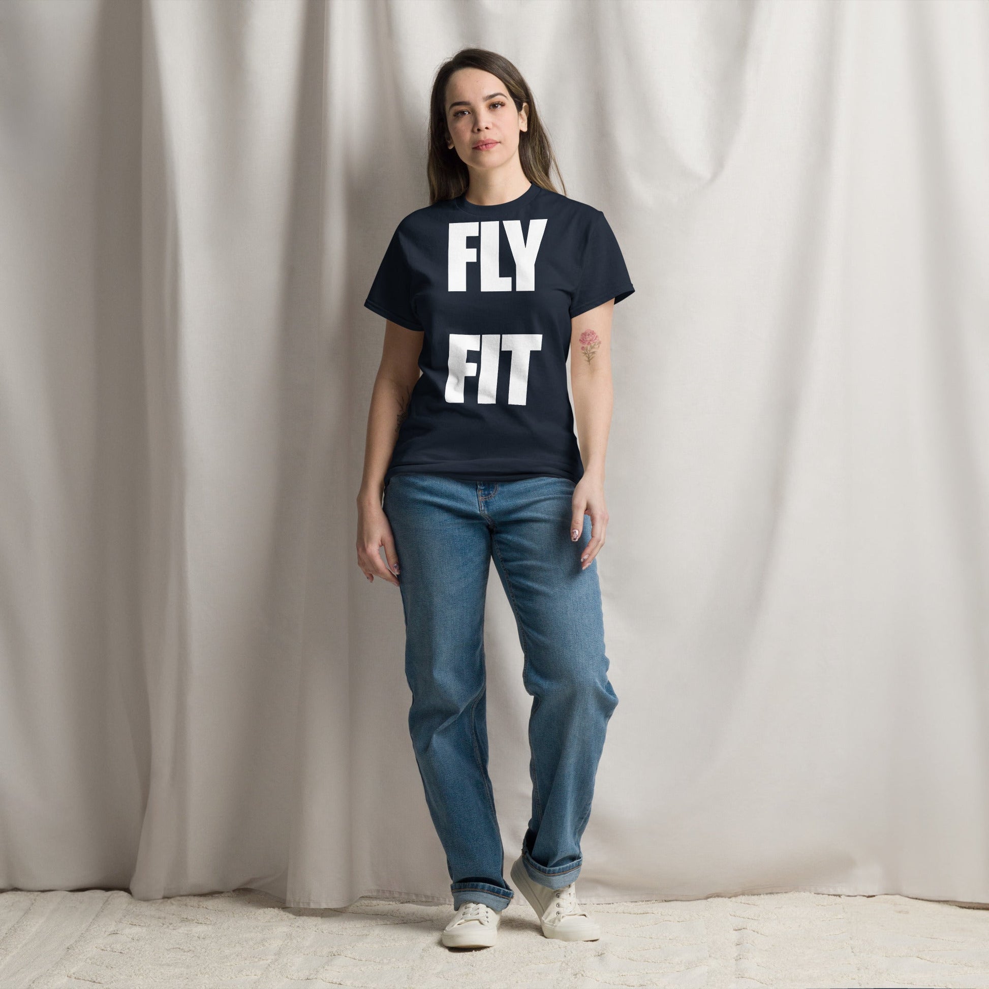 Fly Fit Travel T-Shirt in Navy | Dumbbells & Hotels