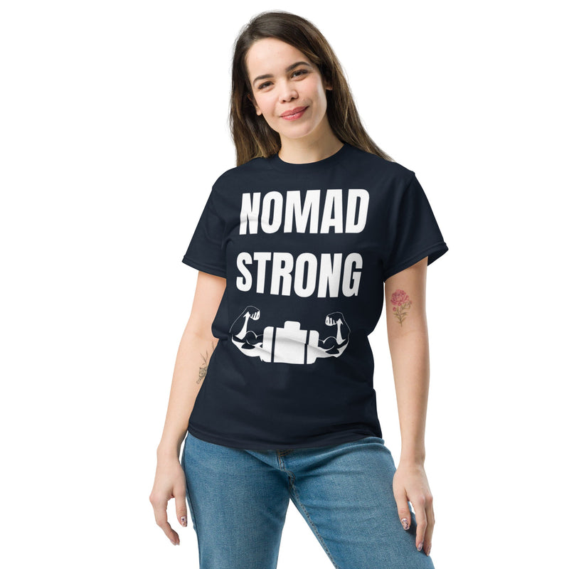 Nomad Strong unisex triblend tee — road warrior travel fitness apparel