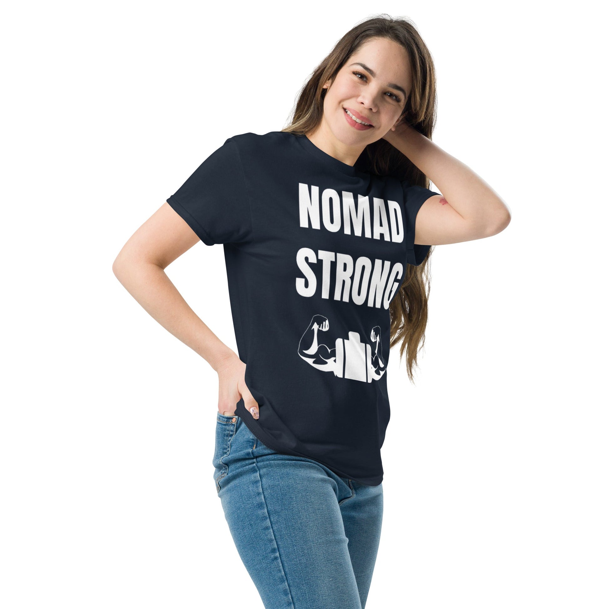 Nomad Strong unisex triblend tee — road warrior travel fitness apparel