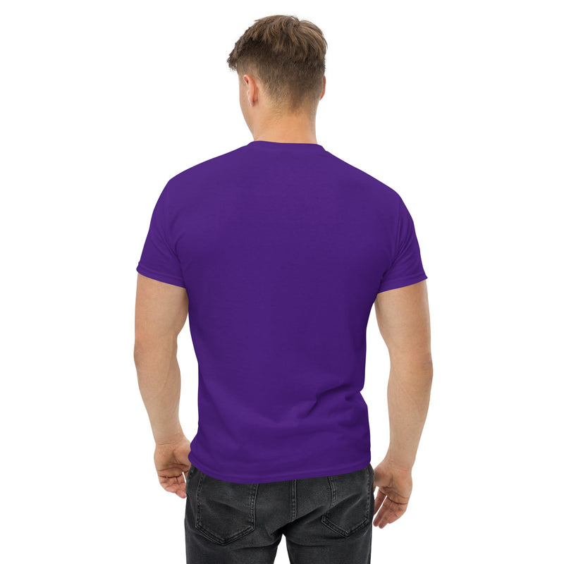Cardio in the Aisle | travel workout tee in Purple (back view) — layover-ready travel fitness apparel by Dumbbells & Hotels