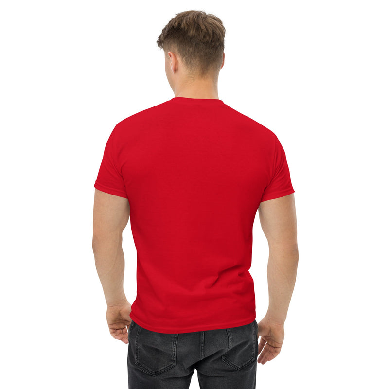 Cardio in the Aisle | travel workout tee in Red (back view) — layover-ready travel fitness apparel by Dumbbells & Hotels