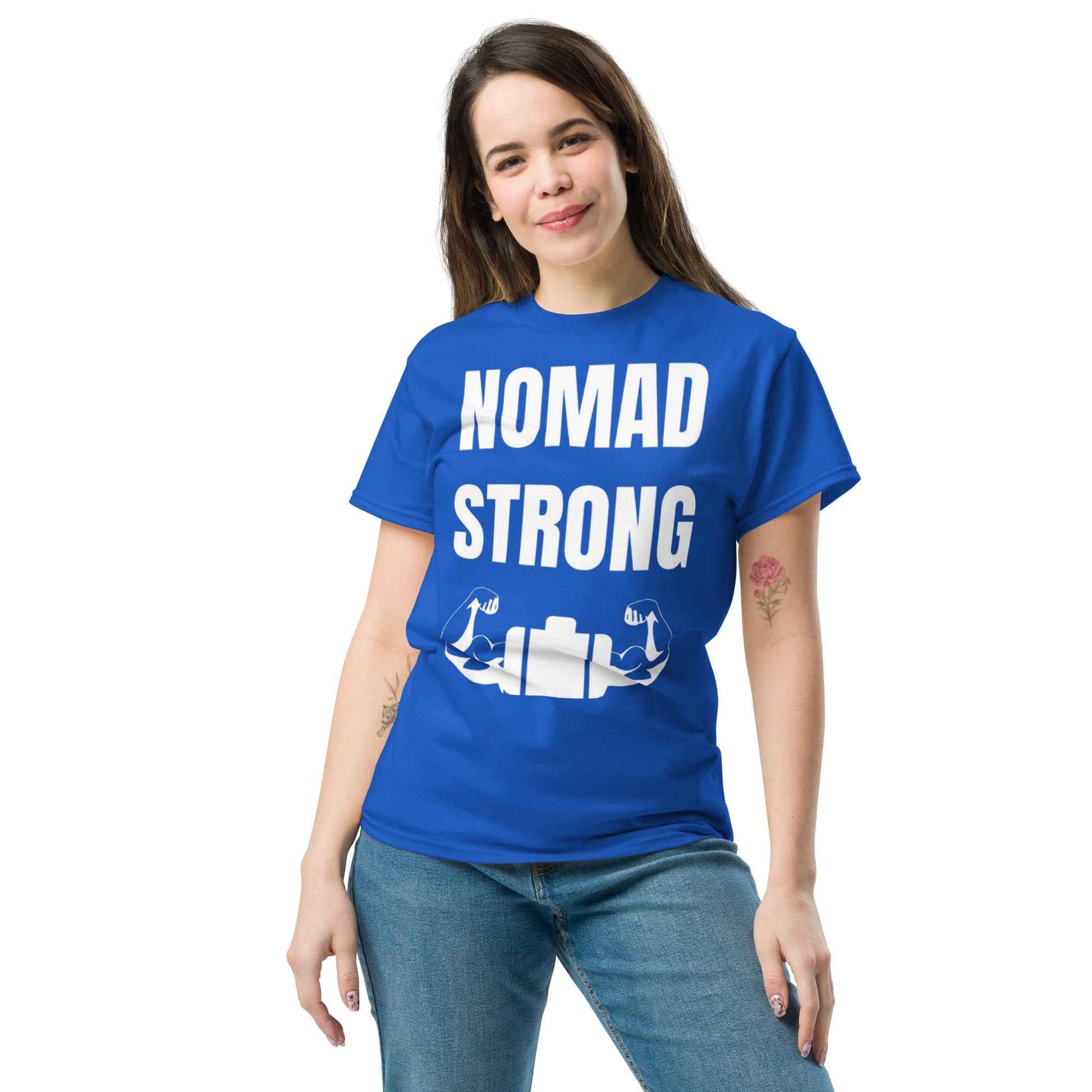 Nomad Strong unisex triblend tee — road warrior travel fitness apparel
