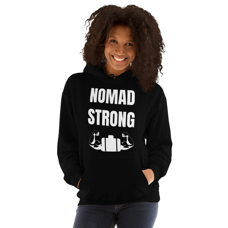 Nomad Strong Unisex Hoodie | Dumbbells & Hotels