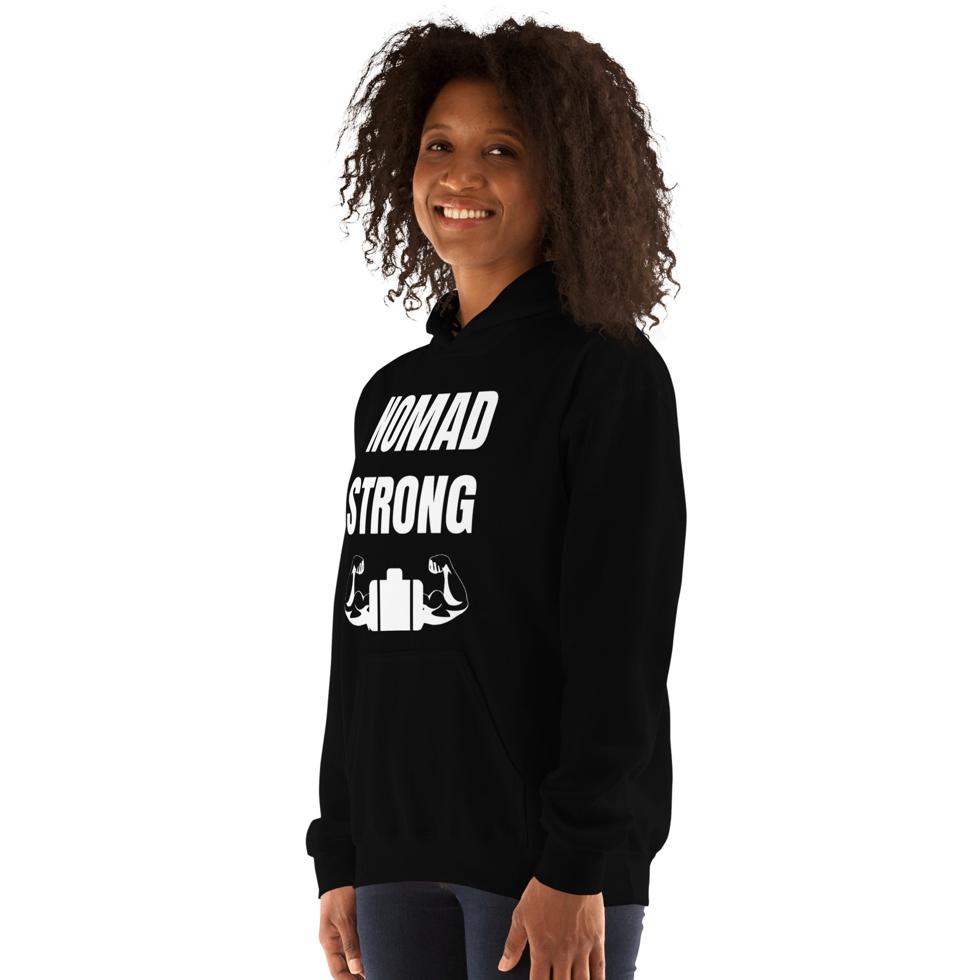 Nomad Strong Unisex Hoodie | Dumbbells & Hotels