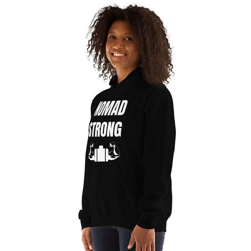 Nomad Strong Unisex Hoodie | Dumbbells & Hotels