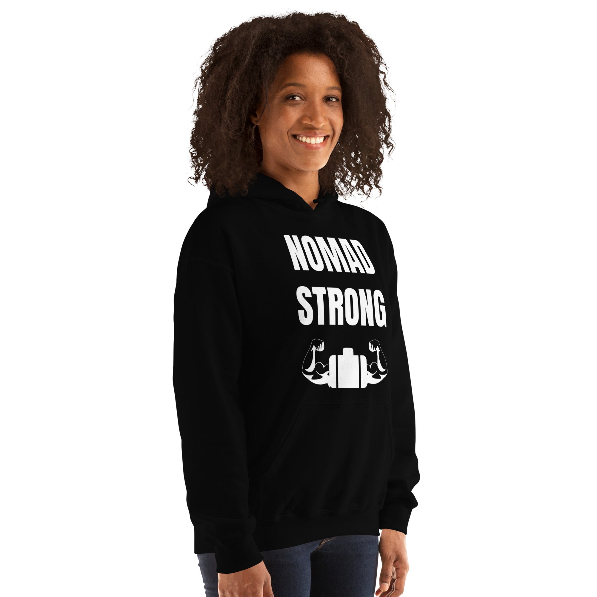 Nomad Strong Unisex Hoodie | Dumbbells & Hotels