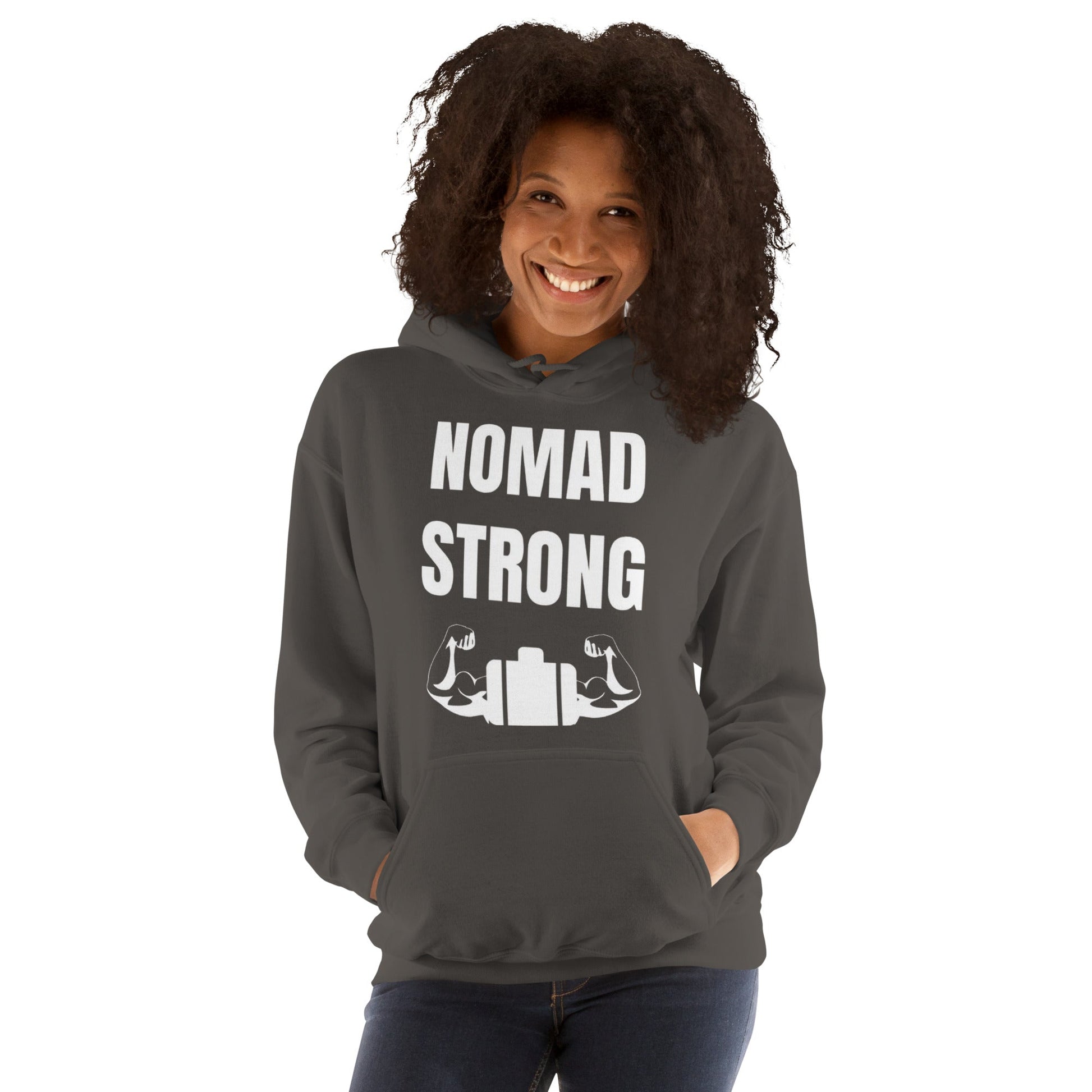 Nomad Strong Unisex Hoodie | Dumbbells & Hotels