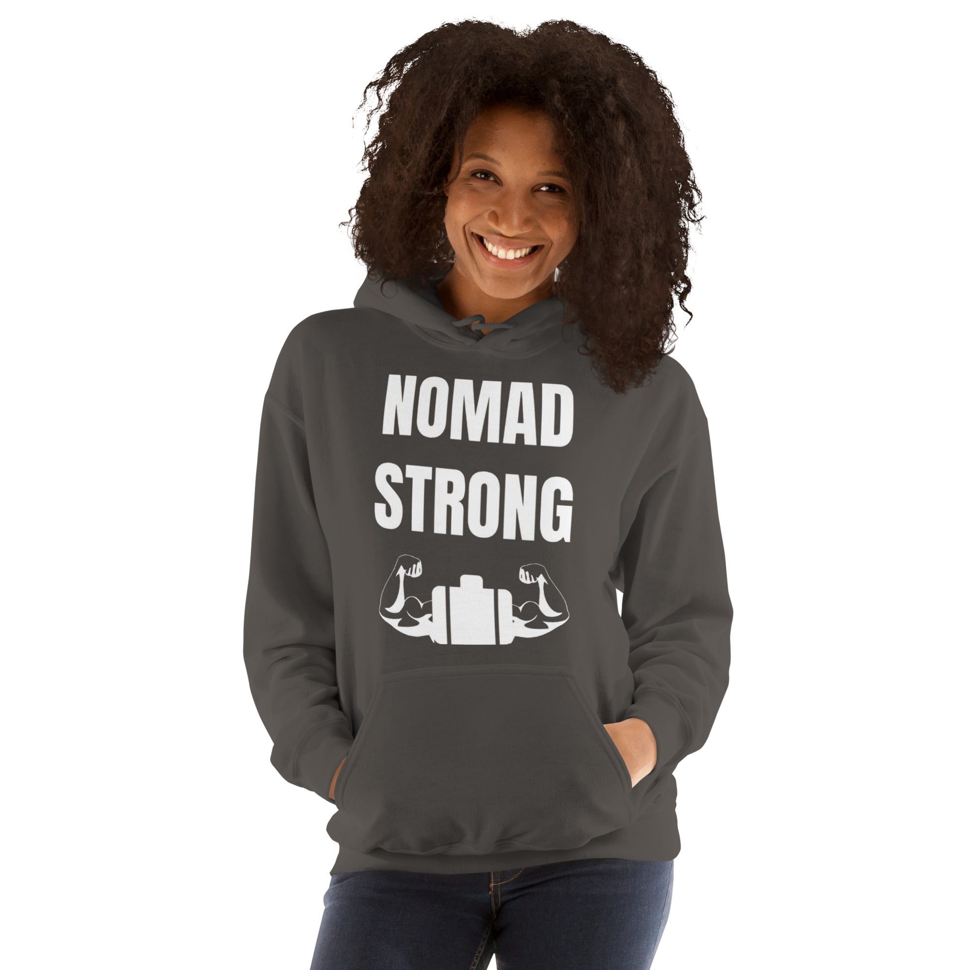 Nomad Strong Unisex Hoodie | Dumbbells & Hotels