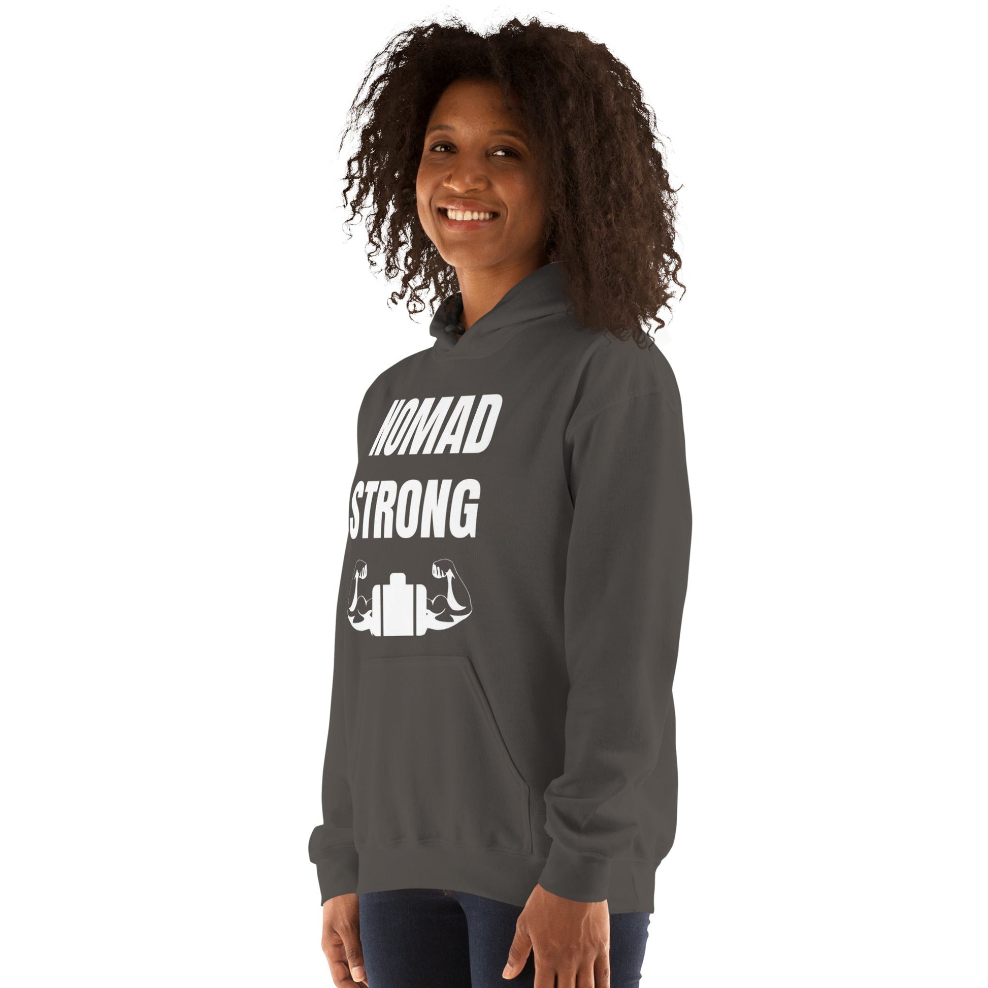 Nomad Strong Unisex Hoodie | Dumbbells & Hotels