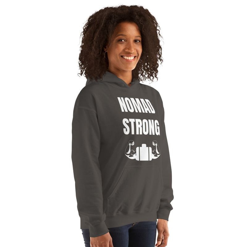 Nomad Strong Unisex Hoodie | Dumbbells & Hotels