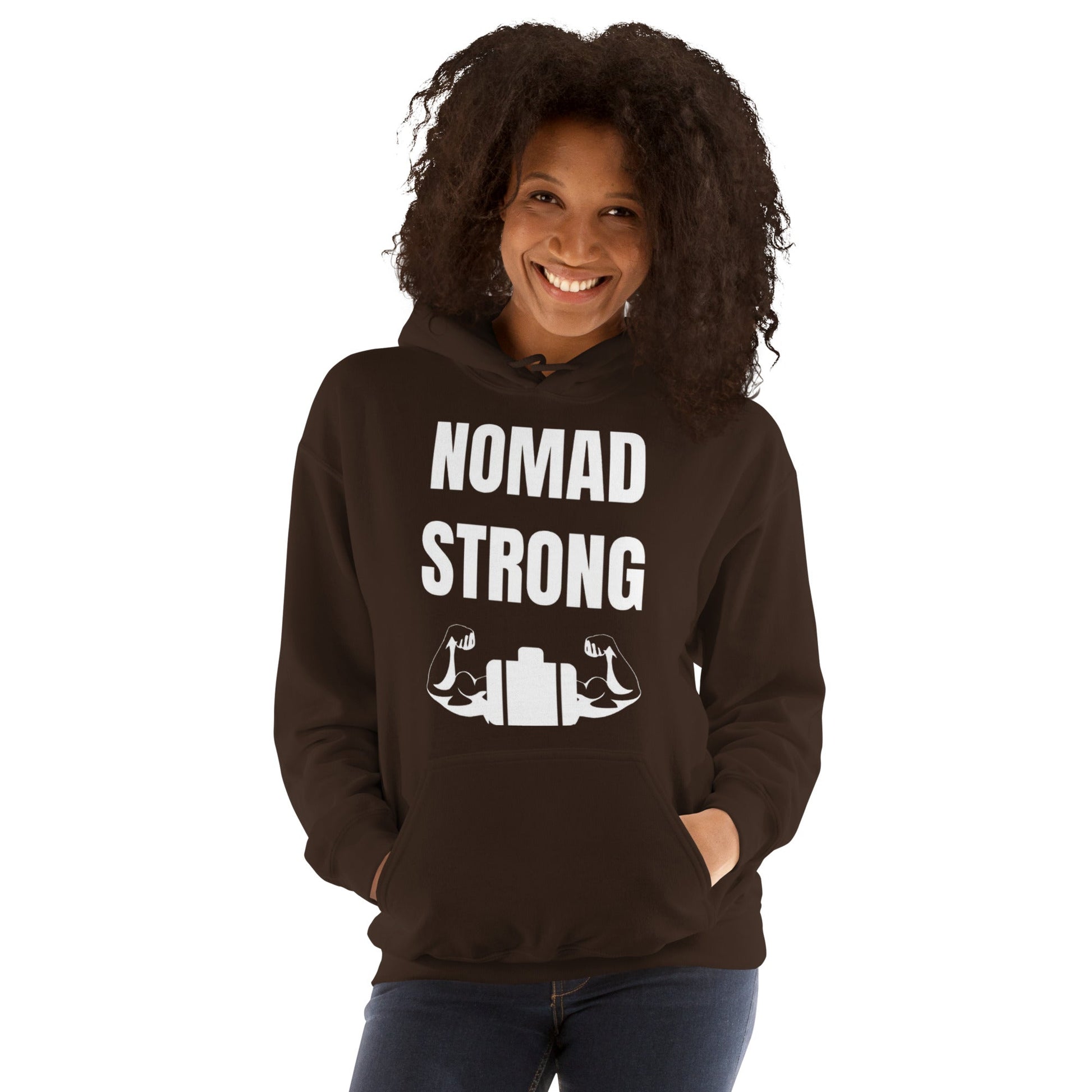 Nomad Strong Unisex Hoodie | Dumbbells & Hotels