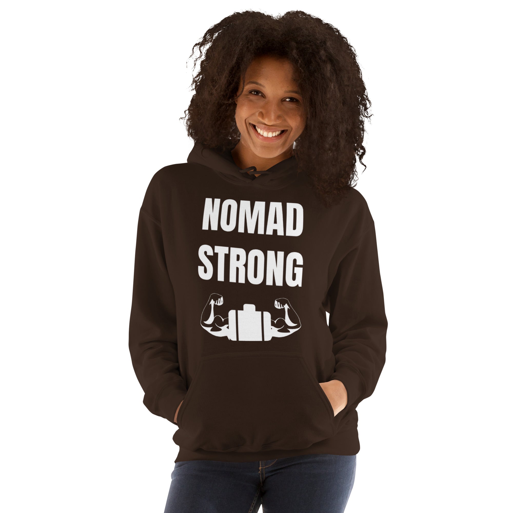 Nomad Strong Unisex Hoodie | Dumbbells & Hotels