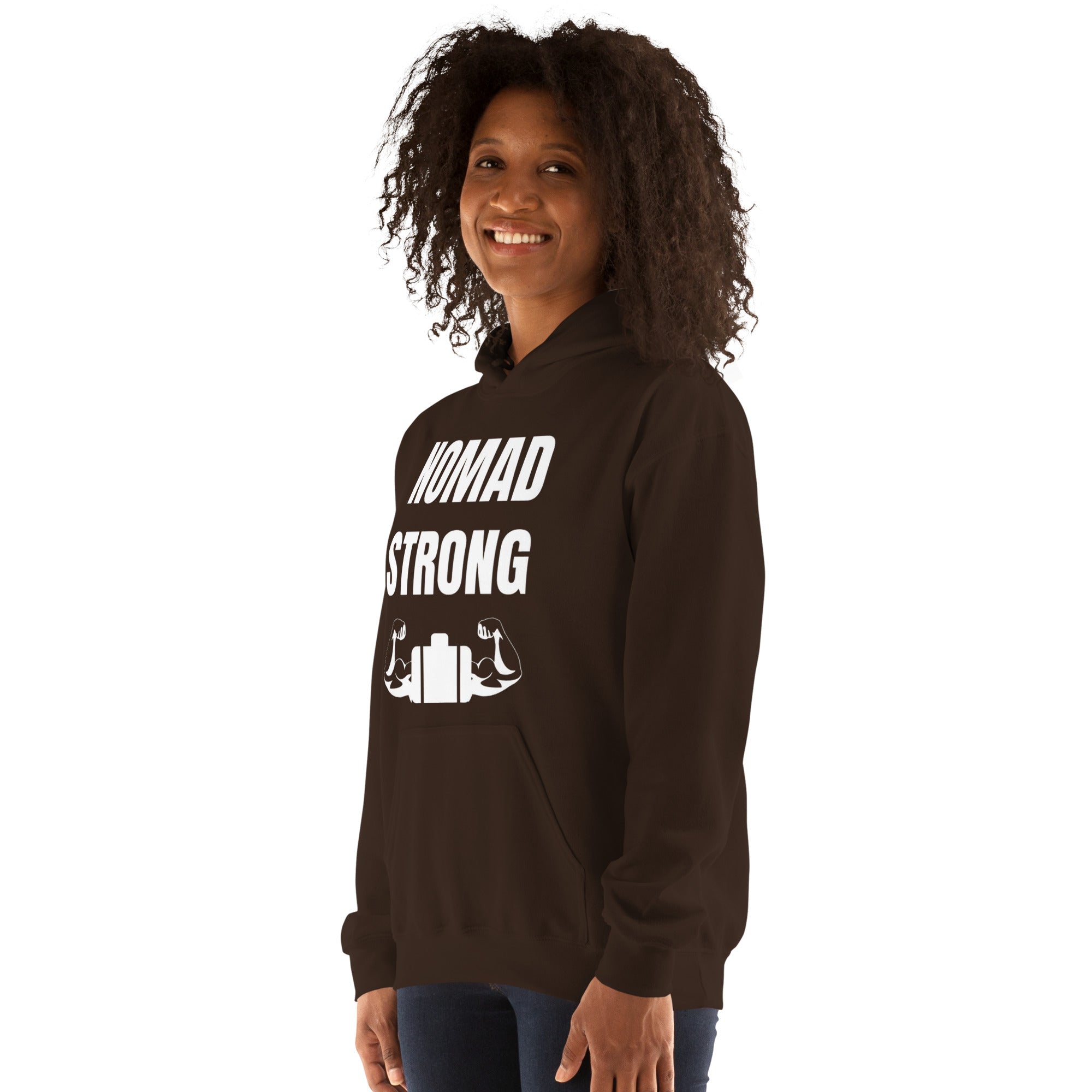 Nomad Strong Unisex Hoodie | Dumbbells & Hotels