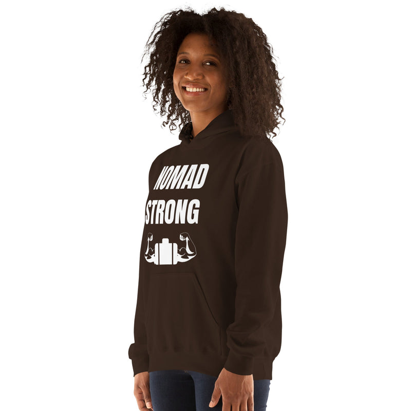 Nomad Strong Unisex Hoodie | Dumbbells & Hotels