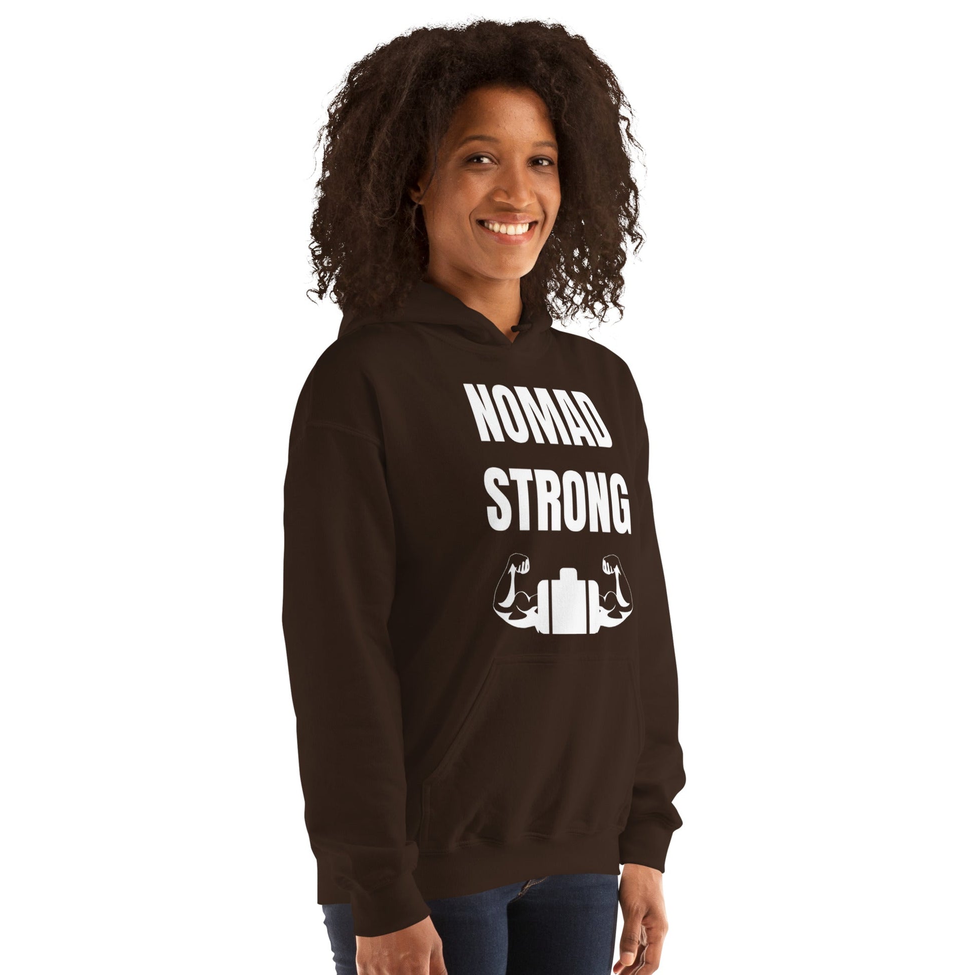 Nomad Strong Unisex Hoodie | Dumbbells & Hotels