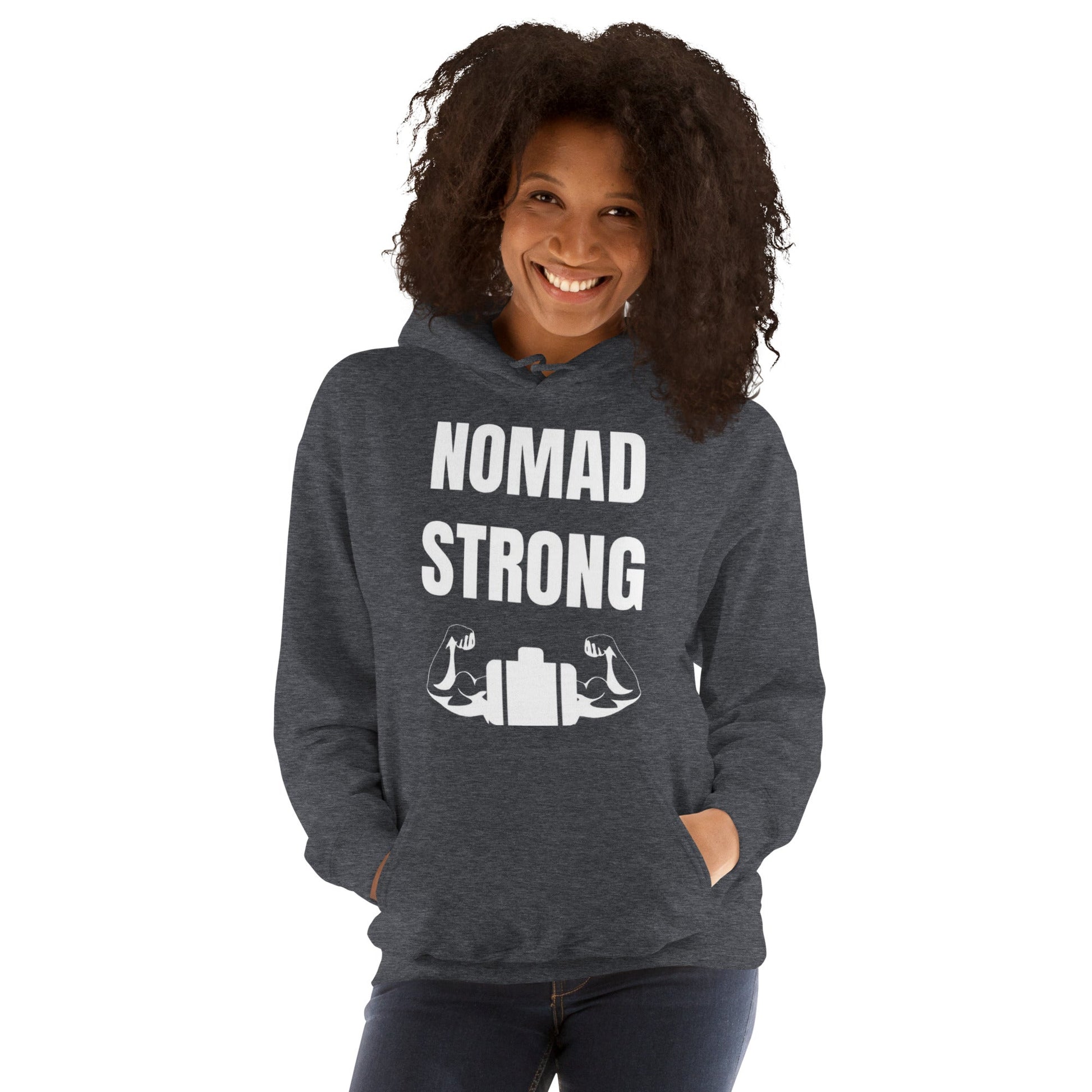 Nomad Strong Unisex Hoodie | Dumbbells & Hotels