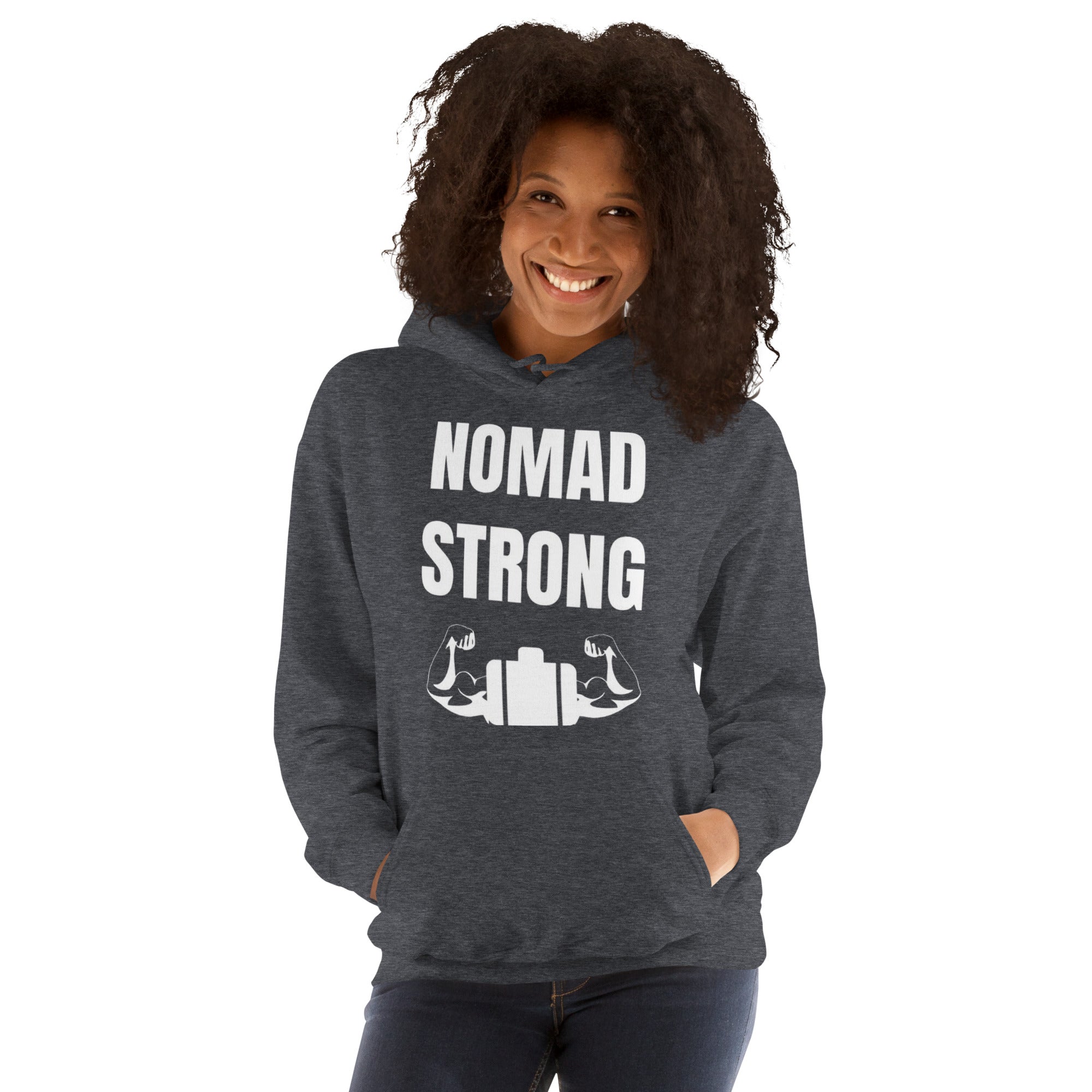 Nomad Strong Unisex Hoodie | Dumbbells & Hotels
