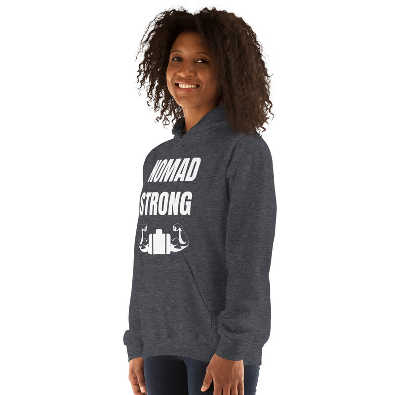 Nomad Strong Unisex Hoodie | Dumbbells & Hotels
