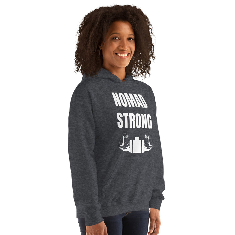 Nomad Strong Unisex Hoodie | Dumbbells & Hotels