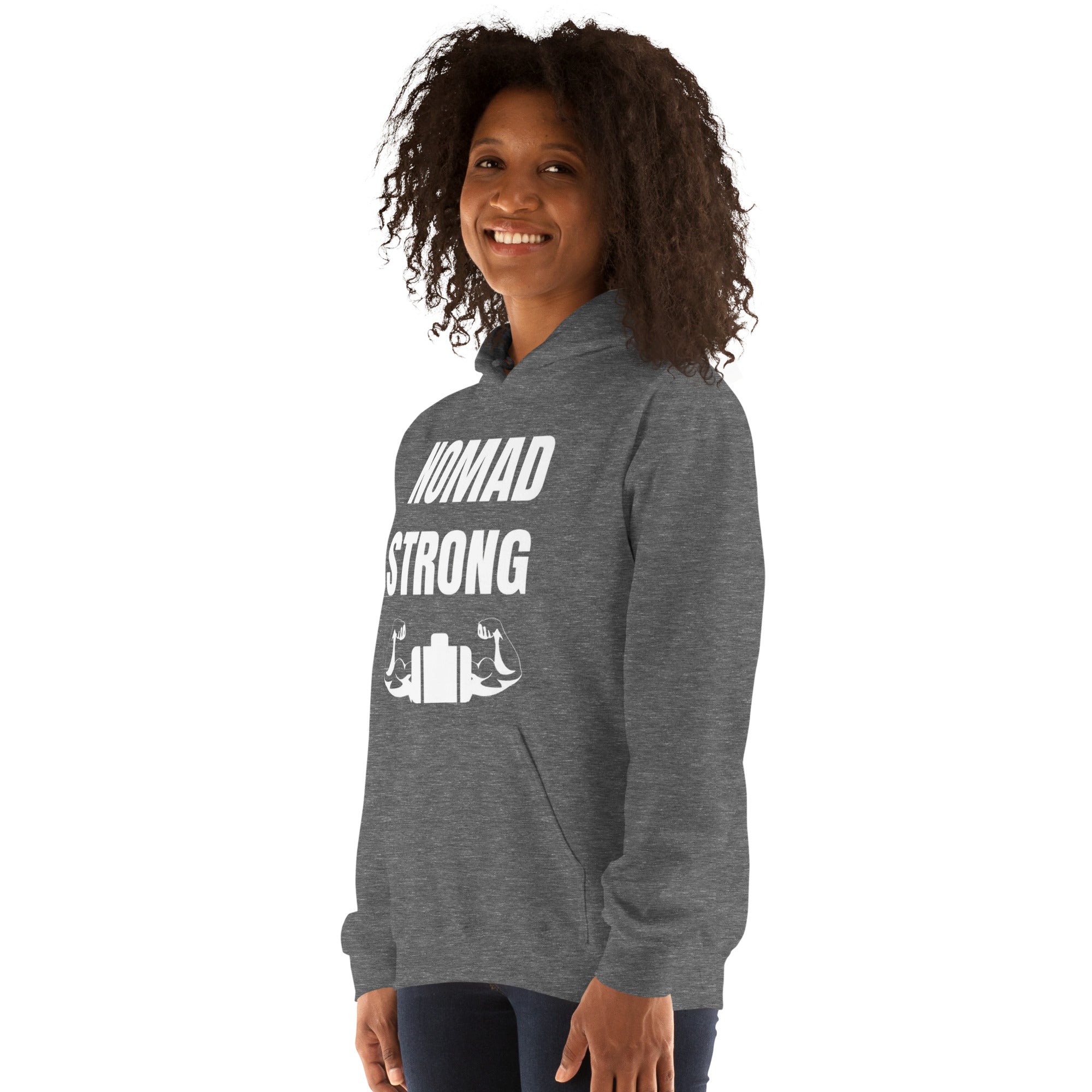 Nomad Strong Unisex Hoodie | Dumbbells & Hotels